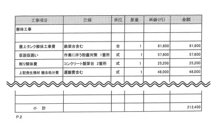 ビル屋上　ウレタン防水に伴う解体工事の見積もり明細